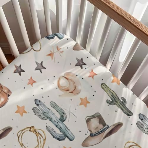 KuphiL10C Western Cactus Hats Stars Pattern Crib Sheet