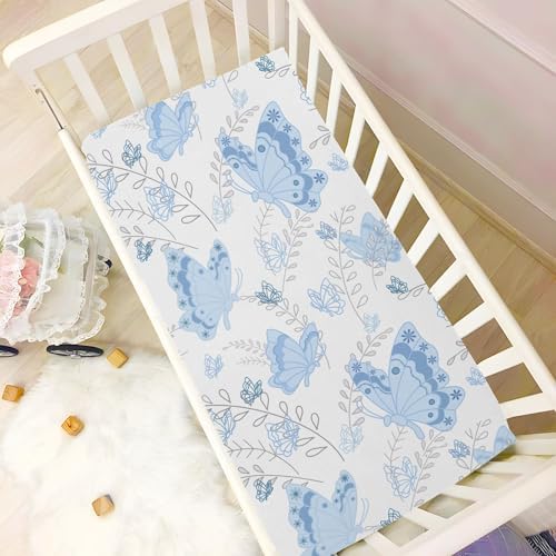 Blue Butterfly Romantic Pastel Crib Sheets for Baby Toddler