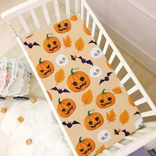 Qilmy Halloween Pumpkins Crib Sheet for Kids Soft Breathable Fitted Sheet