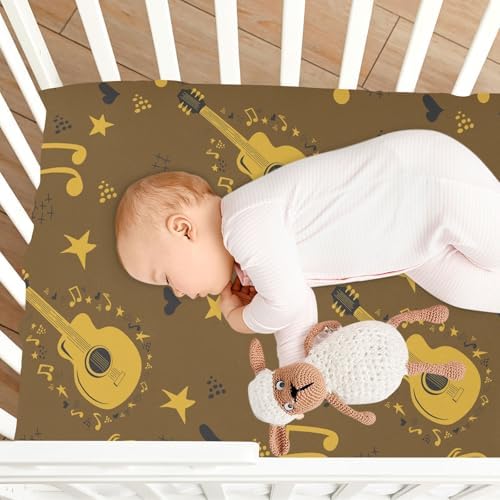 Brown Guitar Stars Notes Crib Sheet for Baby