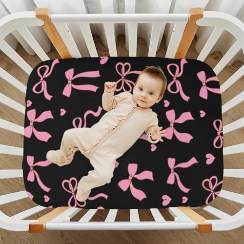 KICPOAY Bows Hearts Crib Sheets for Baby Toddler