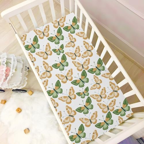 Yellow Green Butterfly Fitted Crib Sheets for Baby