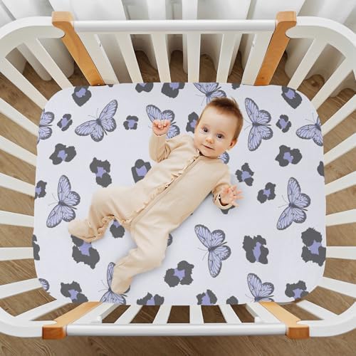 Purple Butterfly Wild Leopard Crib Sheets for Baby
