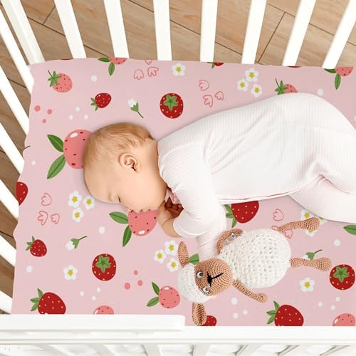 Qilmy Strawberries Fitted Crib Sheet - Soft Breathable for Baby