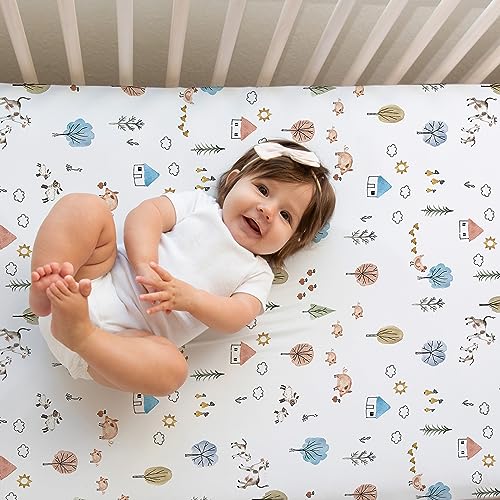 Crib Sheets Neutral - 2 Pack Organic Cotton Blend Farm Animals