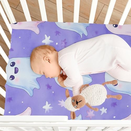 Qilmy Cute Ghost Pattern Fitted Crib Sheet Soft and Breathable