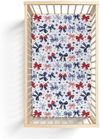 Red White Blue Bows Crib Sheets 28x52 Patriotic Fitted Mattress Covers