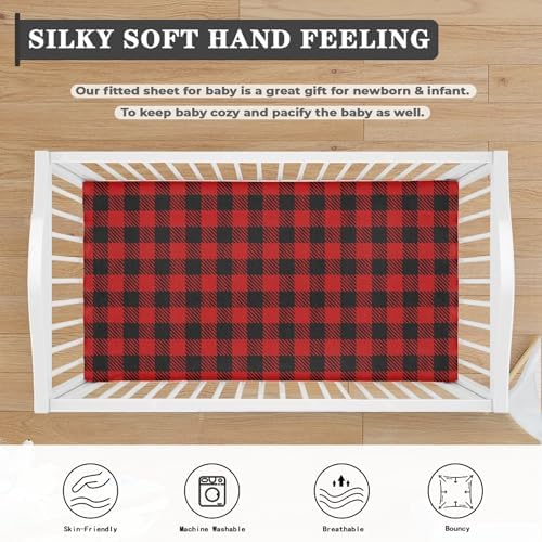 Red and Black Buffalo Plaid Fitted Crib Sheet 28x52