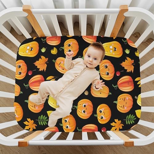 Qilmy Halloween Pumpkins Crib Sheet for Baby