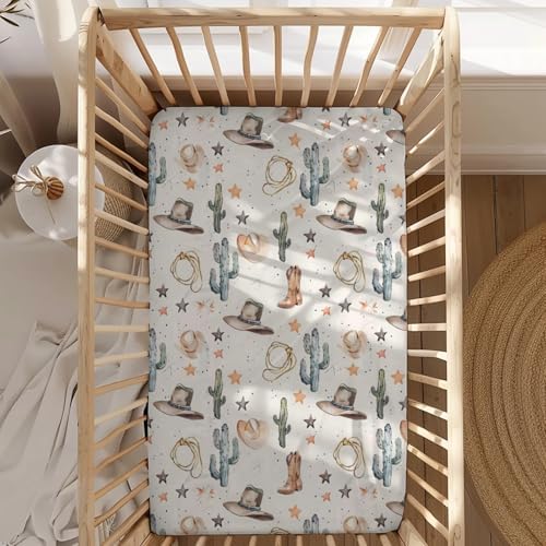 KuphiL10C Western Cactus Hats Stars Pattern Crib Sheet