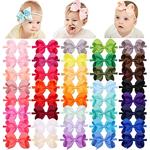 Jollybows 40pcs 4 Inches Baby Girls Headbands with 40pcs 2 Inches Hair Bows