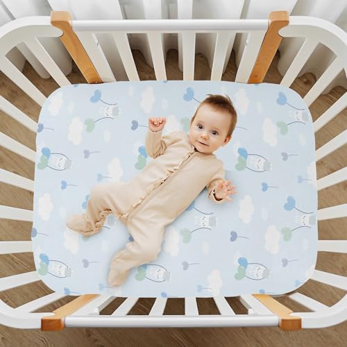Rabbit Balloon Cloud Blue Crib Sheet Playard Sheet for Baby