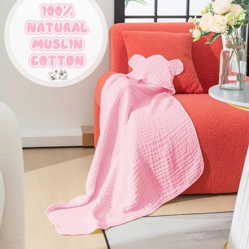 Preboun 6 Pcs Muslin Hooded Towels for Baby 1