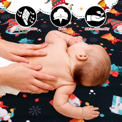 YHITBG Christmas Crib Sheet Black with Santa and Bell
