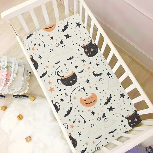 Qilmy Cartoon Witches Ghosts Crib Sheet for Girls and Boys