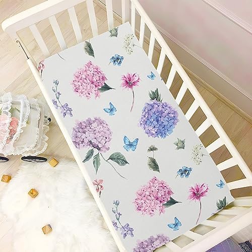 KICPOAY Hydrangea Butterfly Crib Sheets for Baby
