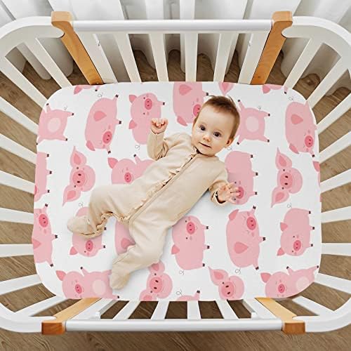 KICPOAY Fitted Crib Sheets Pink Cute Pigs Playard Sheets for Baby Toddler