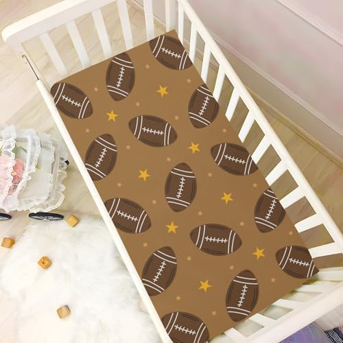 KICPOAY Stylized Footballs Brown Crib Sheets Stretchy Playard Sheets for Baby