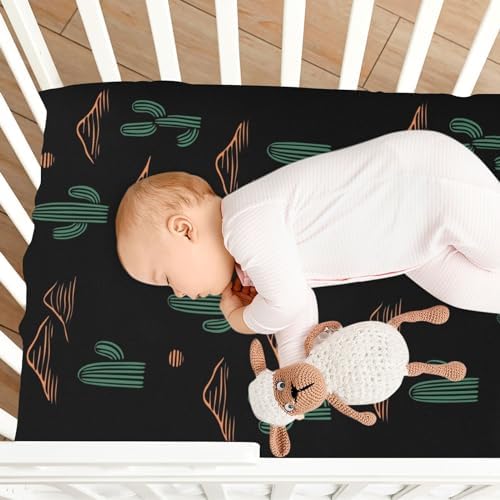 Cactus Mountain Black Fitted Crib Sheets for Baby Playard