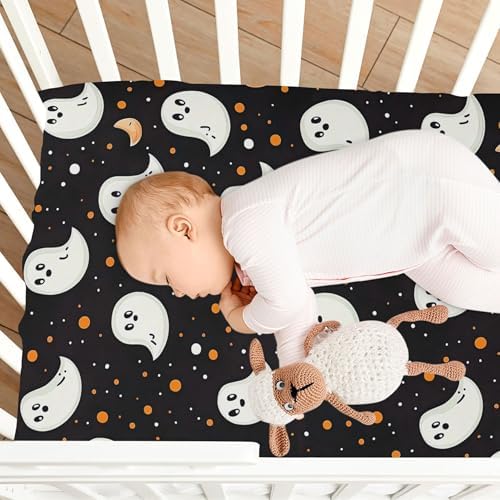 Qilmy Cartoon Ghosts and Moons Fitted Crib Sheet for Baby