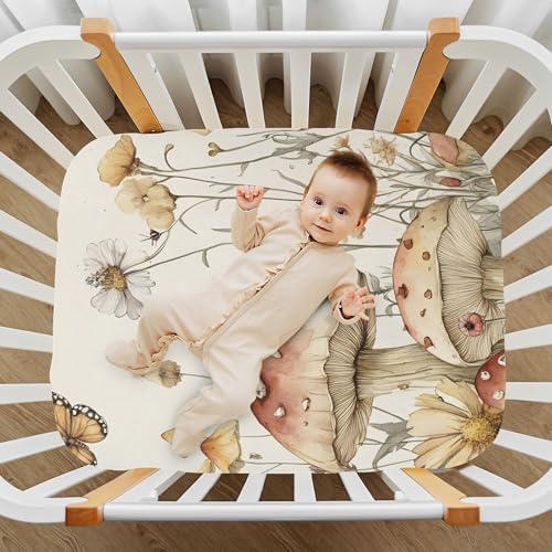 Qilmy Vintage Mushrooms Fitted Crib Sheet 28x52in