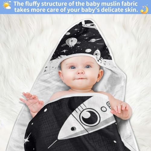 Space Themed Baby Hooded Towel 35x35 Inch