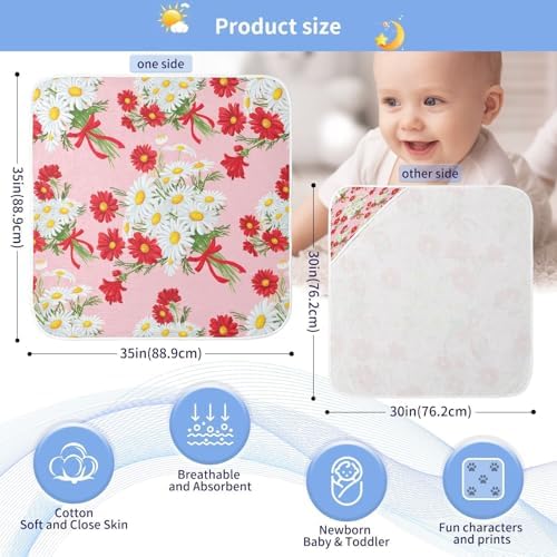 BOESI Doodle Daisy Baby Hooded Bath Towel - Soft Absorbent 30x30 Inches