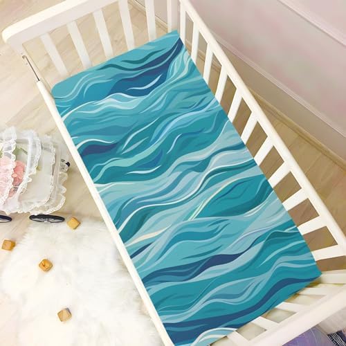 ALAZA Sea Wave Crib Sheets for Girls and Boys