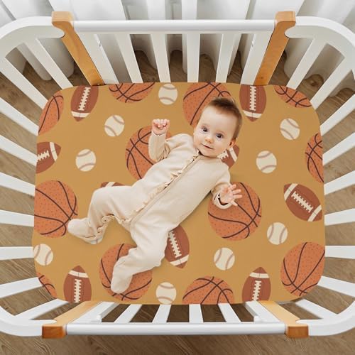 KICPOAY Ball Retro Sports Brown Crib Sheets