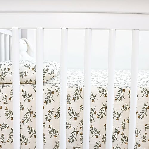 HNHUAMING Muslin Crib Sheets 2 Pack - Neutral Blue Green