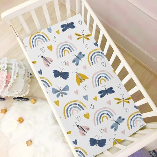 Rainbow Heart Butterfly Crib Sheets Stretchy Playard Sheets for Baby Toddler