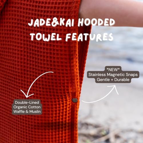 JadeKai Hooded Towel for Kids - Organic Cotton Waffle with Snap Poncho Conversion