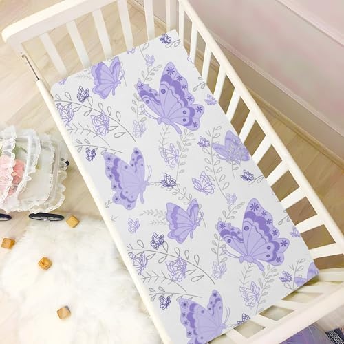 KICPOAY Purple Butterfly Crib Sheets Stretchy Playard Sheets for Baby Toddler 1