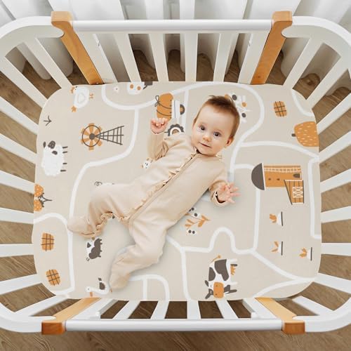 KICPOAY Farm Funny Pets Beige Crib Sheets for Baby Toddler