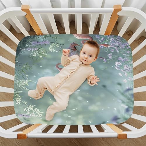 Qilmy Lavender Flamingos Fitted Crib Sheet for Girls and Boys