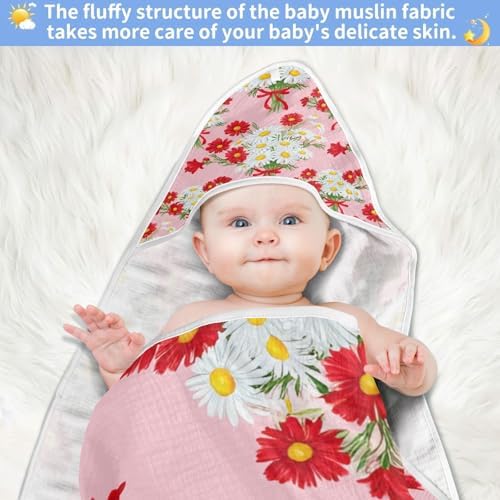 BOESI Doodle Daisy Baby Hooded Bath Towel - Soft Absorbent 30x30 Inches