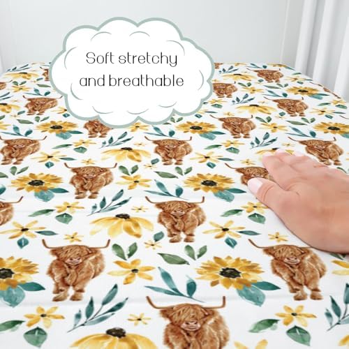 Highland Cow Sunflower Crib Sheet for Baby Girl 52x28