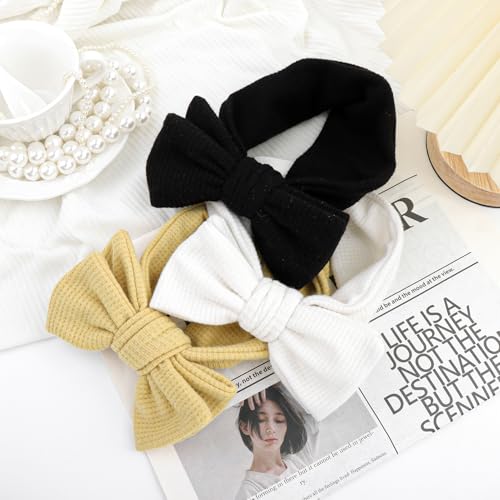 YanJie Stretchy White Headbands with Double Bows for Girls