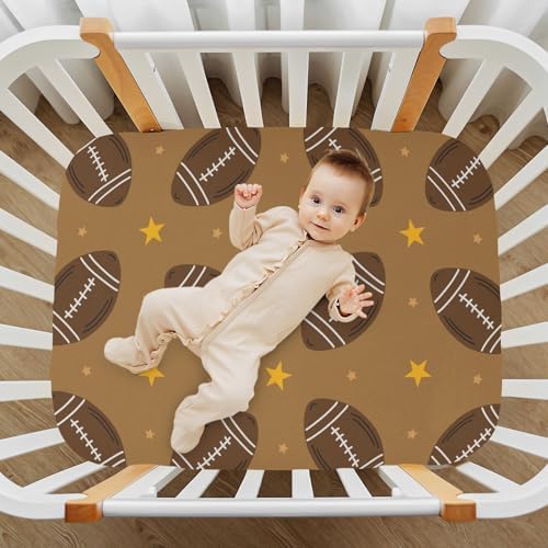 KICPOAY Stylized Footballs Brown Crib Sheets Stretchy Playard Sheets for Baby