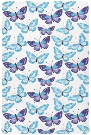 KICPOAY Blue Purple Butterfly Crib Sheets