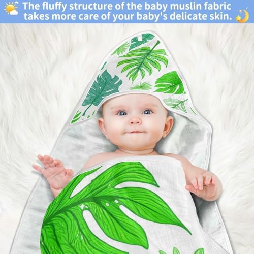 BOESI Doodle Leaves Baby Bath Towel 35x35 Inches