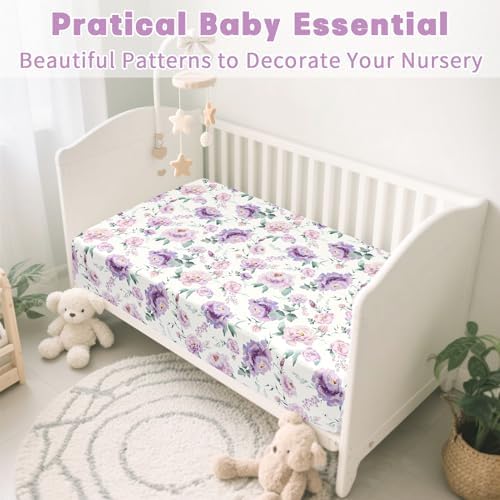 HNHUAMING Crib Sheet Fitted 52 X 28 Ultra Soft Breathable Purple Floral