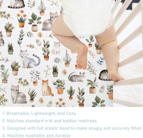 Watercolor Cats Boho Crib Sheet 52x28