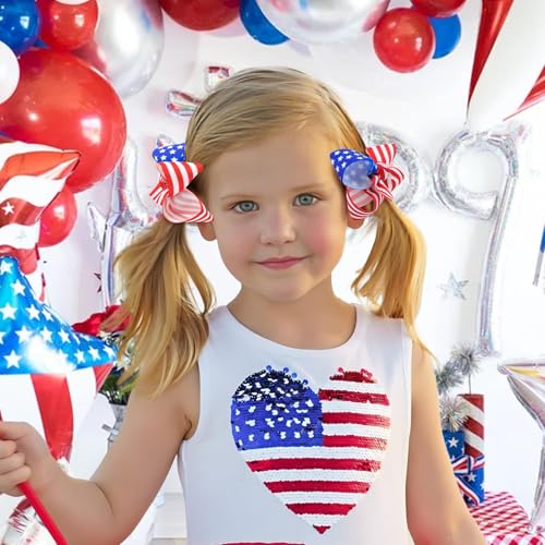4th of July Hair Clip with American Flag Bow for Baby Toddler