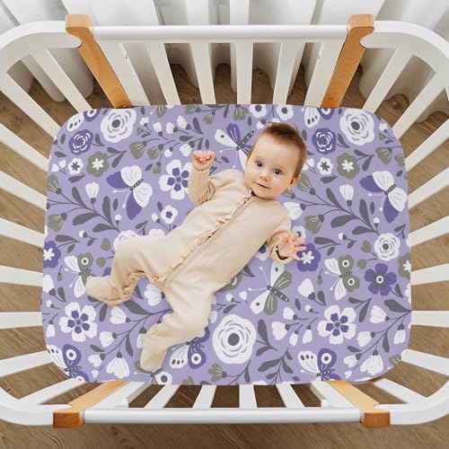 White Flowers Butterflies Crib Sheets for Baby Toddler