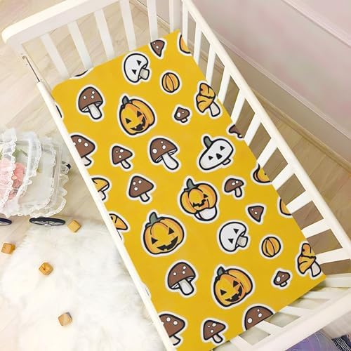 Qilmy Halloween Pumpkin Crib Sheet Soft Breathable for Baby Beds