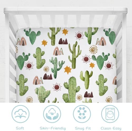 Watercolor Cactus Tribal Crib Fitted Sheet 52x28