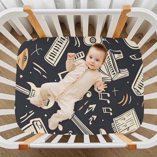 Rock Music Retro Crib Sheets for Kids Fitted Baby Sheets
