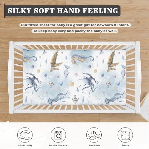 Colorful Underwater Animal Crib Sheet 28x52