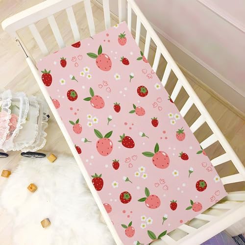 Qilmy Strawberries Fitted Crib Sheet - Soft Breathable for Baby